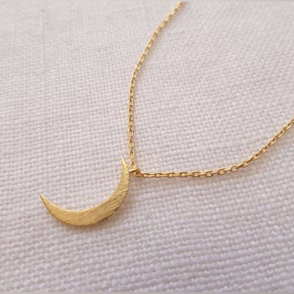 Gold crescent moon necklace.